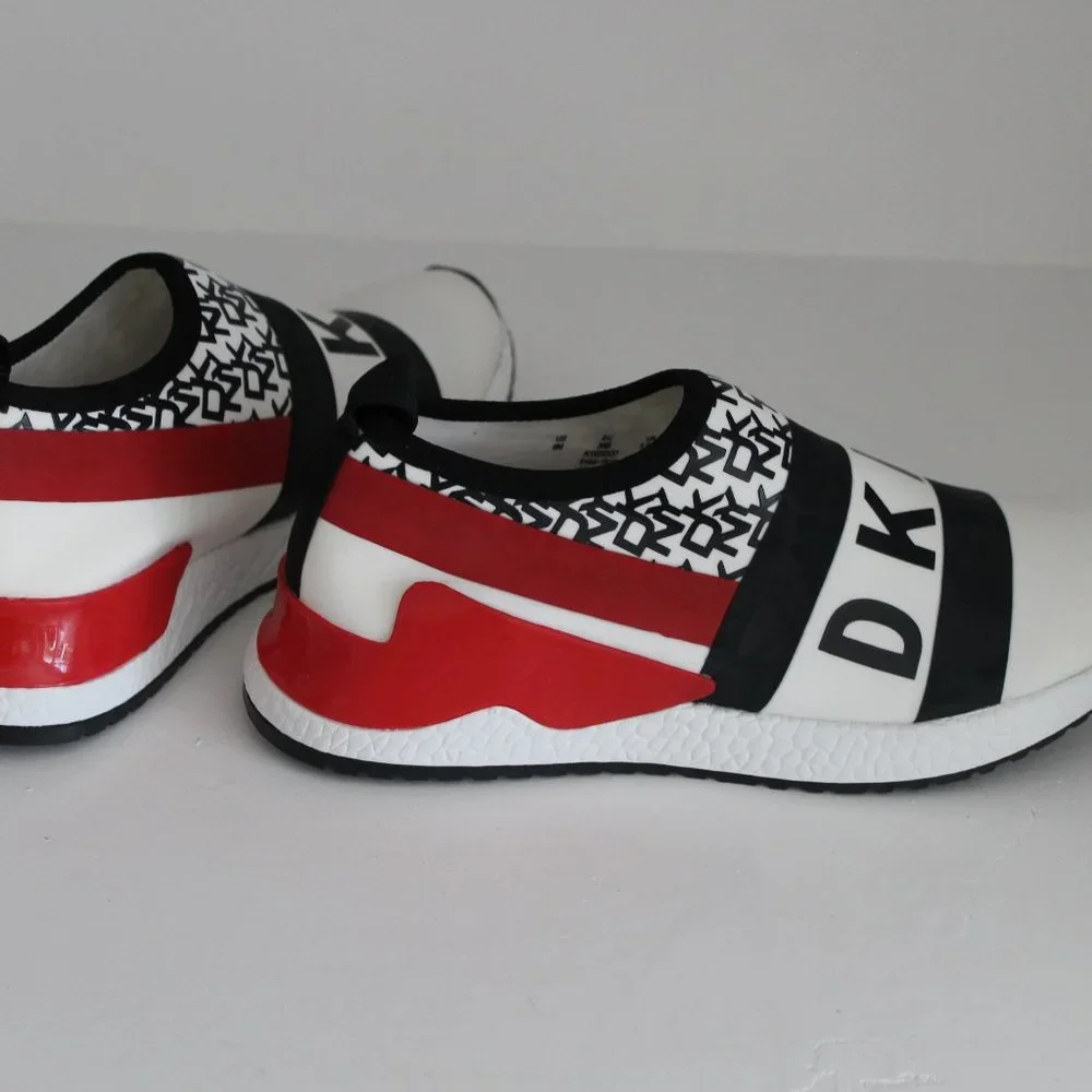 REDUCED DNKY REESE Women Shoes Logo Strap Sneakers Black White Red Size 6 NEW